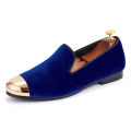 Gold Cap Toe Flat Red Velvet Loafers Slippers Women Dress Shoes